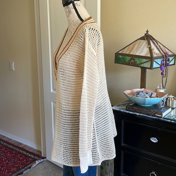 Free People Cream V-Neck Sweater with Multicolor Stripes - Picture 5 of 10